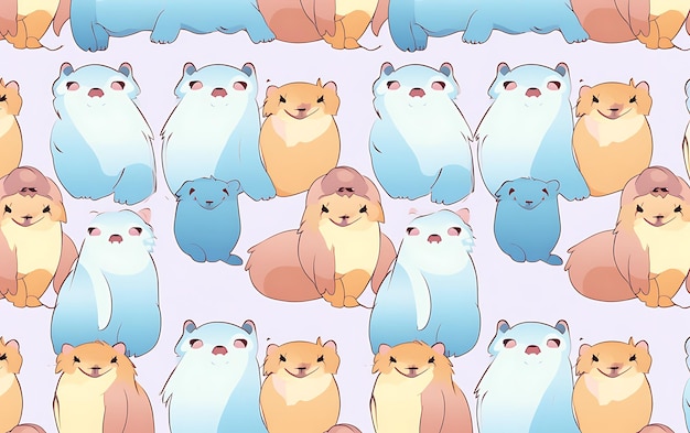 Japanese cute marmot repeated patterns anime art style with pastel colors