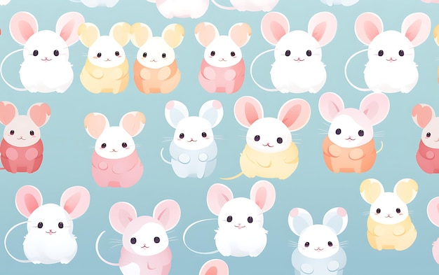 Japanese cute mouse repeated patterns anime art style with pastel colors