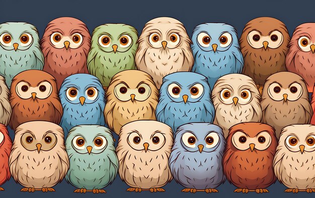 Photo japanese cute owl repeated patterns anime art style with pastel colors