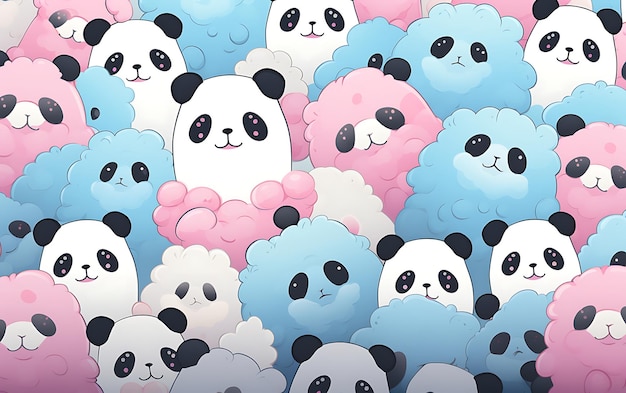 Photo japanese cute panda repeated patterns anime art style with pastel colors