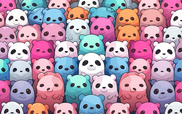 Фото Японская милая панда повторяет узоры в стиле аниме в пастельных тонах
