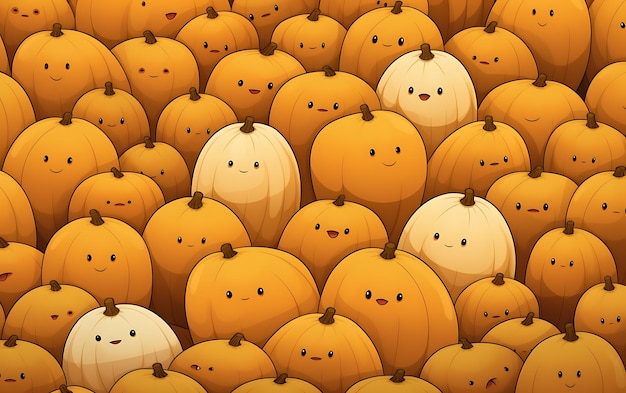 Japanese cute pumpkin repeated patterns anime art style with pastel colors