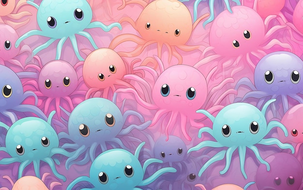 Photo japanese cute spider repeated patterns anime art style with pastel colors