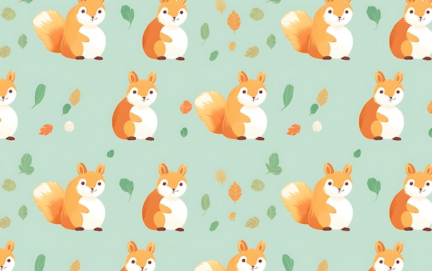 일본 귀여운 다람쥐 반복 패턴 애니메이션 아트 스타일과 파스텔 색상