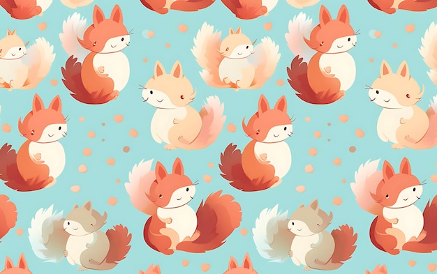 Japanese cute squirrel repeated patterns anime art style with pastel colors