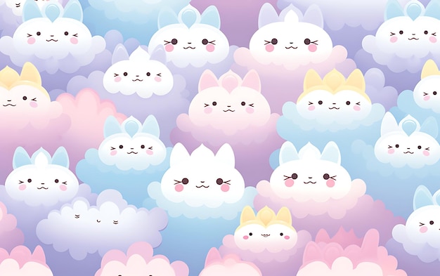 Photo japanese cute unicorn repeated patterns anime art style with pastel colors