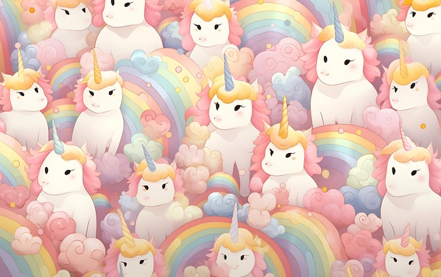 Japanese cute unicorn repeated patterns anime art style with pastel colors