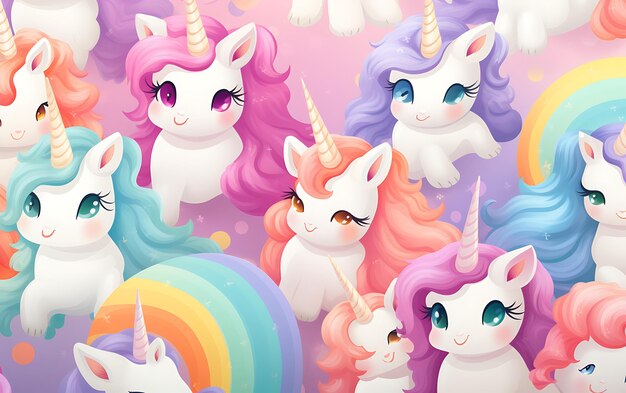 Japanese cute unicorn repeated patterns anime art style with pastel colors