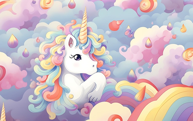 Free Vector | Cute hand drawn unicorn desktop wallpaper