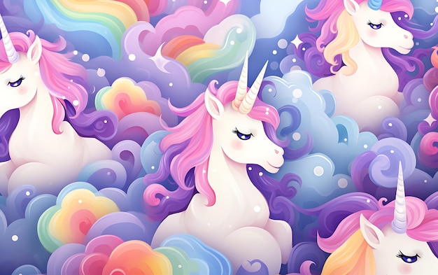 Photo japanese cute unicorn repeated patterns anime art style with pastel colors