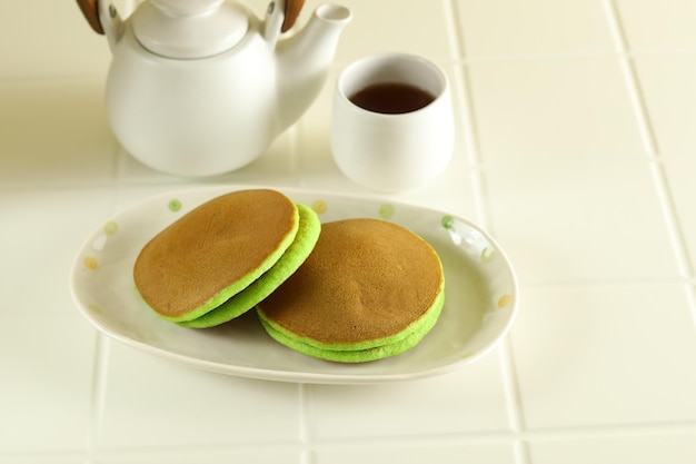 Japanese dessert, Green Tea Dorayaki Pan cake with mung bean