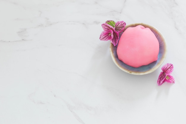 Japanese  dessert  mochi on white marble table