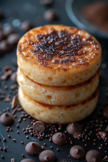 Foto pancake dorayaki giapponese coperto di mousse di cioccolato sormontato di cioccolate