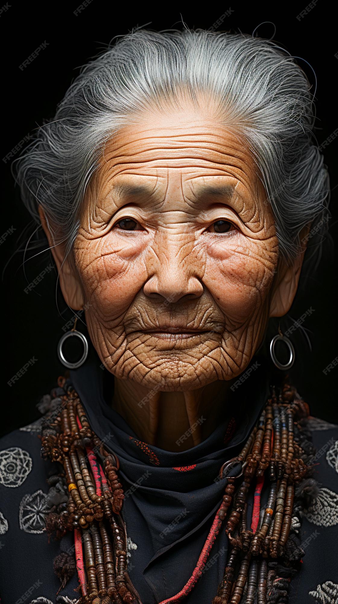 Premium AI Image Japanese Elderly Woman Portrait. Japanese Grandmother in Traditional Kimono