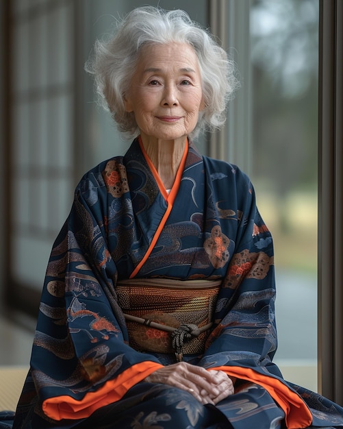 Photo an japanese elderly women in a solid background