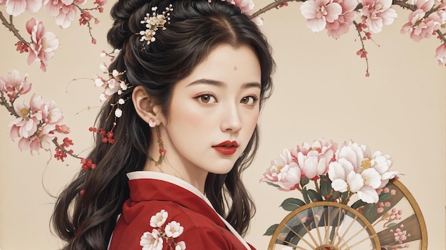 Japanese Elegance Unveiled Blossoms and Kimono