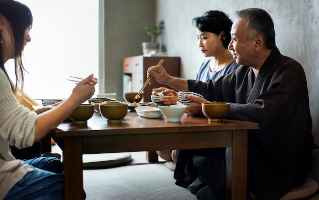 Japanese family eating together