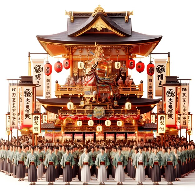 Japanese festivals Gion Matsuri 3d illustration isolated on white background