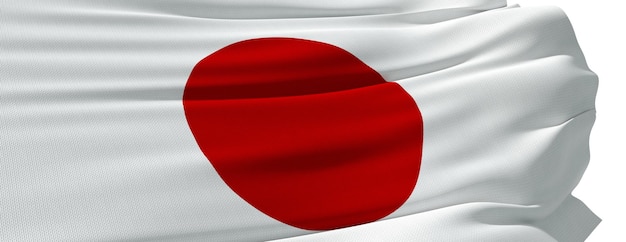 Japanese flag blowing in the wind close up 3D rendering