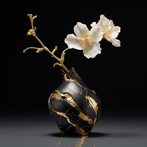 japanese flower vase in black shadow background