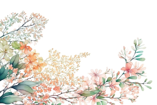 Japanese Flowers Footer Border in Watercolor Style