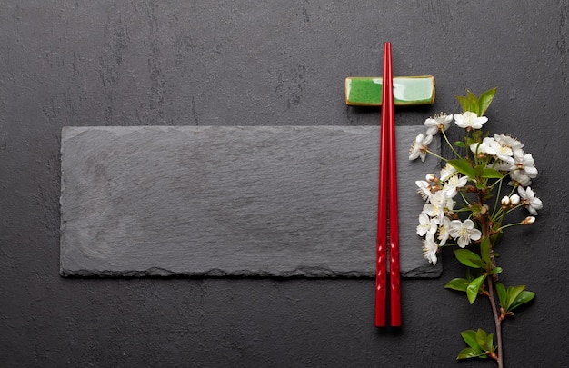 Japanese food background with cherry blossom