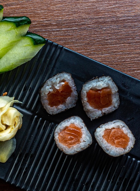 Japanese food Hosomaki with cucumber salad