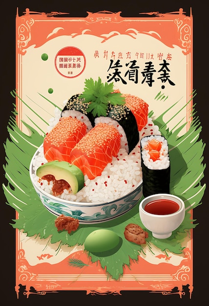 Плакат японской кухни с новым вкусом из флаера сайта японской кухни