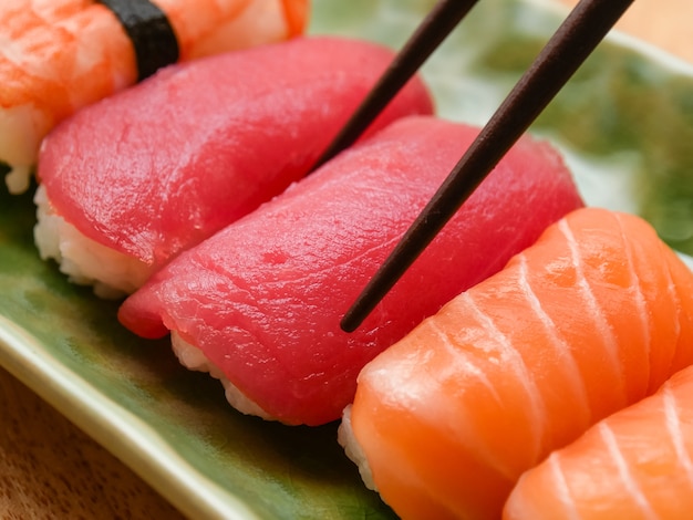 Japanese food salmon and tuna sushi delicious