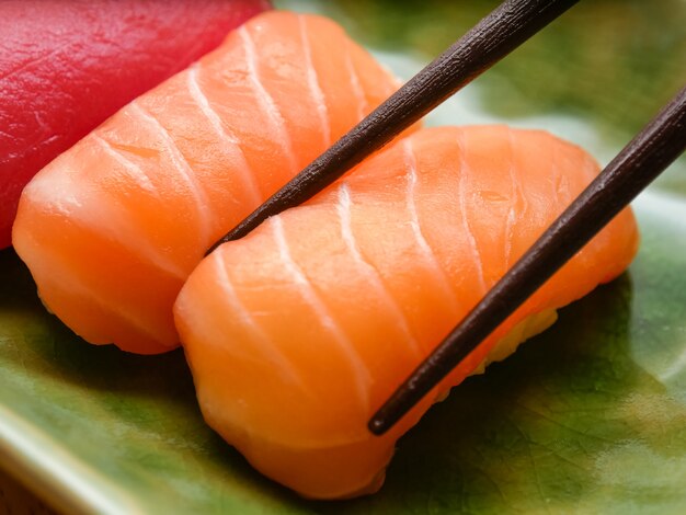 Japanese food salmon and tuna sushi delicious