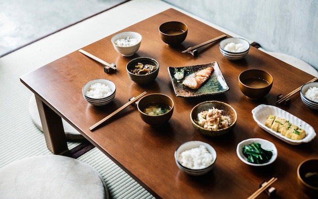 Japanese food set on the table