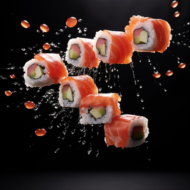 Japanese food sushi modern cool colors fish sea food salmon rice fresh tasty