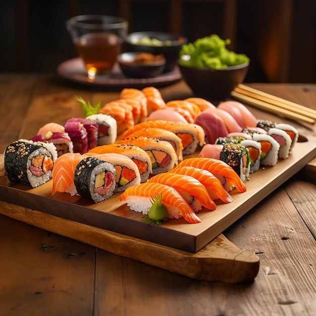 Japanese food sushi modern cool colors fish sea food salmon rice fresh tasty