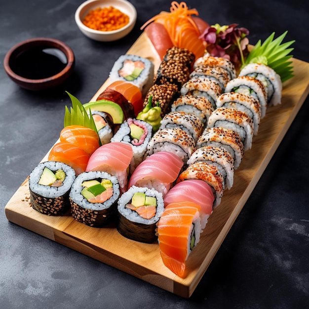 Japanese food sushi modern cool colors fish sea food salmon rice fresh tasty