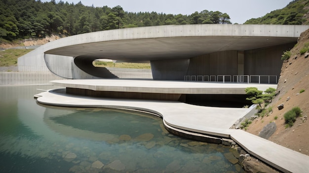 Japanese garden with a swimming pool and a lot of greenery