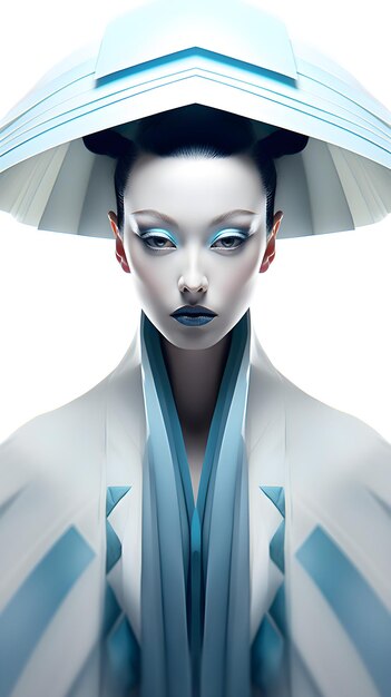 a Japanese geisha on white background