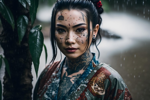 Japanese geisha with tattoo neural network ai generated