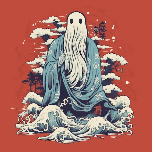 japanese ghost vector illustration for t shirt drawn