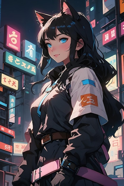 Japanese girl cosplaying Texas from Arknights in the city at night