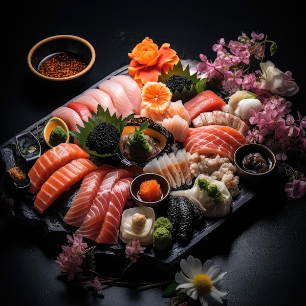 Japanese gourmet cuisine with sushi and sashimi