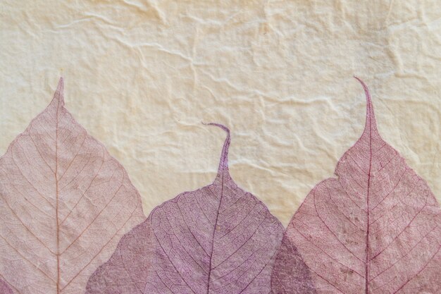 Photo japanese handmade paper with violet leaves pattern