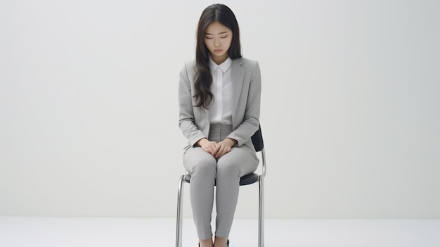 Photo japanese high school girl conveying an image of sadness shoulders slouched forward