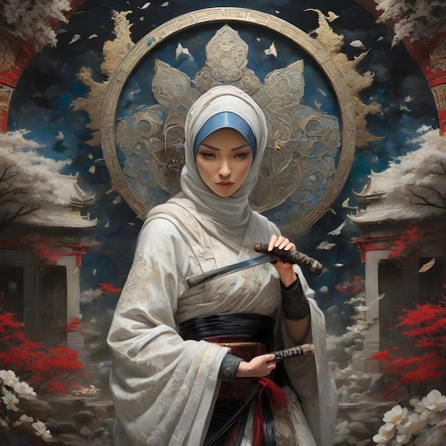 Photo japanese hijab with katana