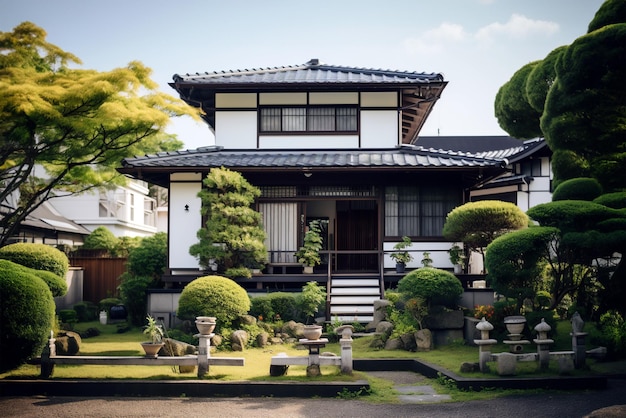 Photo japanese house in the garden front view of a traditional house