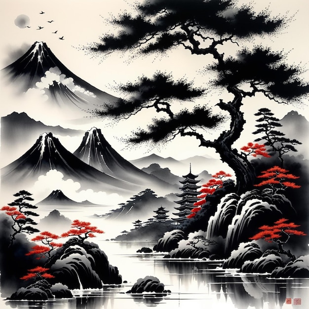 japanese ink art drip art oriental culture ink wash