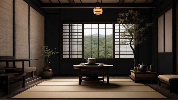 Japanese inspired minimalist tea interior