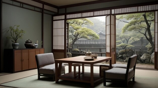 Японский минималистский чайный интерьер