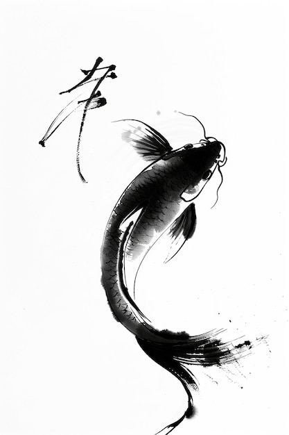 Japanese Koi carp Fish ink drawn style