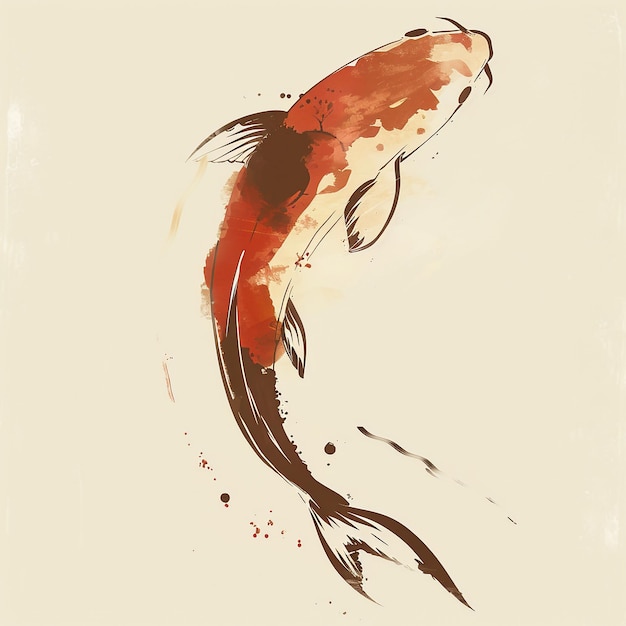 사진 일본 코이 카프 물고기 잉크 그린 스타일