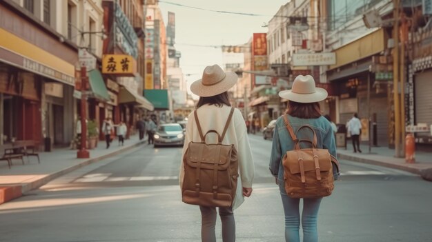 写真 日本人女性中国の街を旅する